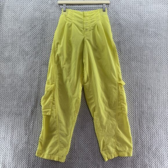 Free People Movement Pants Womens XS Yellow Mesmerize Me Cargo Track Wide Leg - Picture 1 of 16